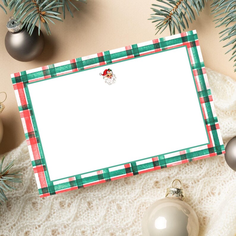 Santa Notecard Printable Christmas Stationery Blank Note Card Design ...