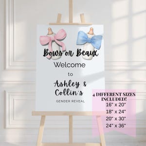 Gender Reveal Welcome Sign for Pink Blue Gender Reveal Party Poster Board Bows and Bottles Baby Reveal Party Welcome Sign Baby Reveal Party