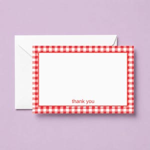 Red Gingham Thank You Notecard Personal Handwritten Message Gratitude Card Birthday Thanks Card Printable Writing Rustic Design Gift Thanks
