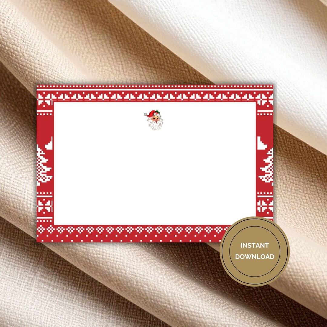 Santa Note Card Blank Notecard Christmas Stationery Holiday ...