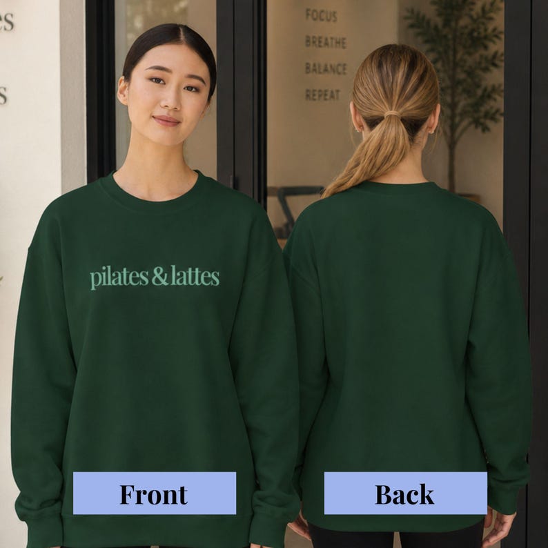 Woman Workout Crewneck Embroidered Fitness Apparel Studio Exercise Pullover Casual Athletic Top Pilates Sweatshirt Essential Studio Workout Comfortable Lifestyle Apparel Embroidered Design Detail Coffee Lover Enthusiast Merch Best Friend