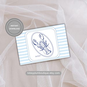 Blue & White Lobster Note Card for Any Occasion Personal Message for Nautical Theme Handwritten Letter for Heartfelt Thank You Note Card