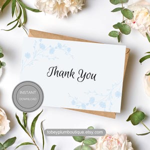 Cartão de agradecimento floral azul bege para presente de aniversário, cartão de agradecimento para presente de casamento, cartão floral para várias ocasiões, cartão de agradecimento azul