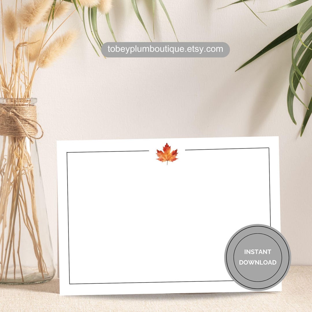 Autumn Thank You Card Blank Design Leaf Themed Fall Stationery Download ...