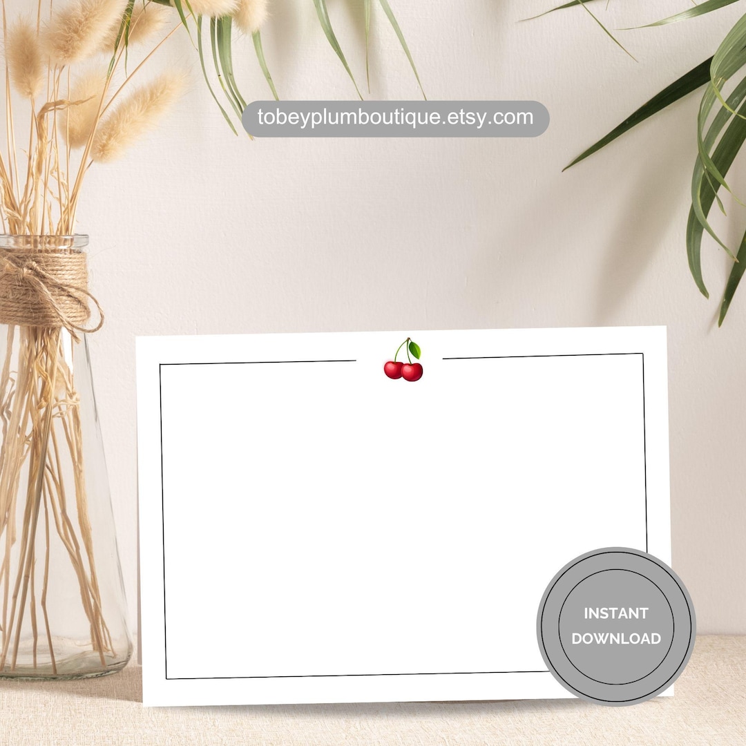 Printable Cherry Card Blank Template Thank You Note Stationery Writing ...