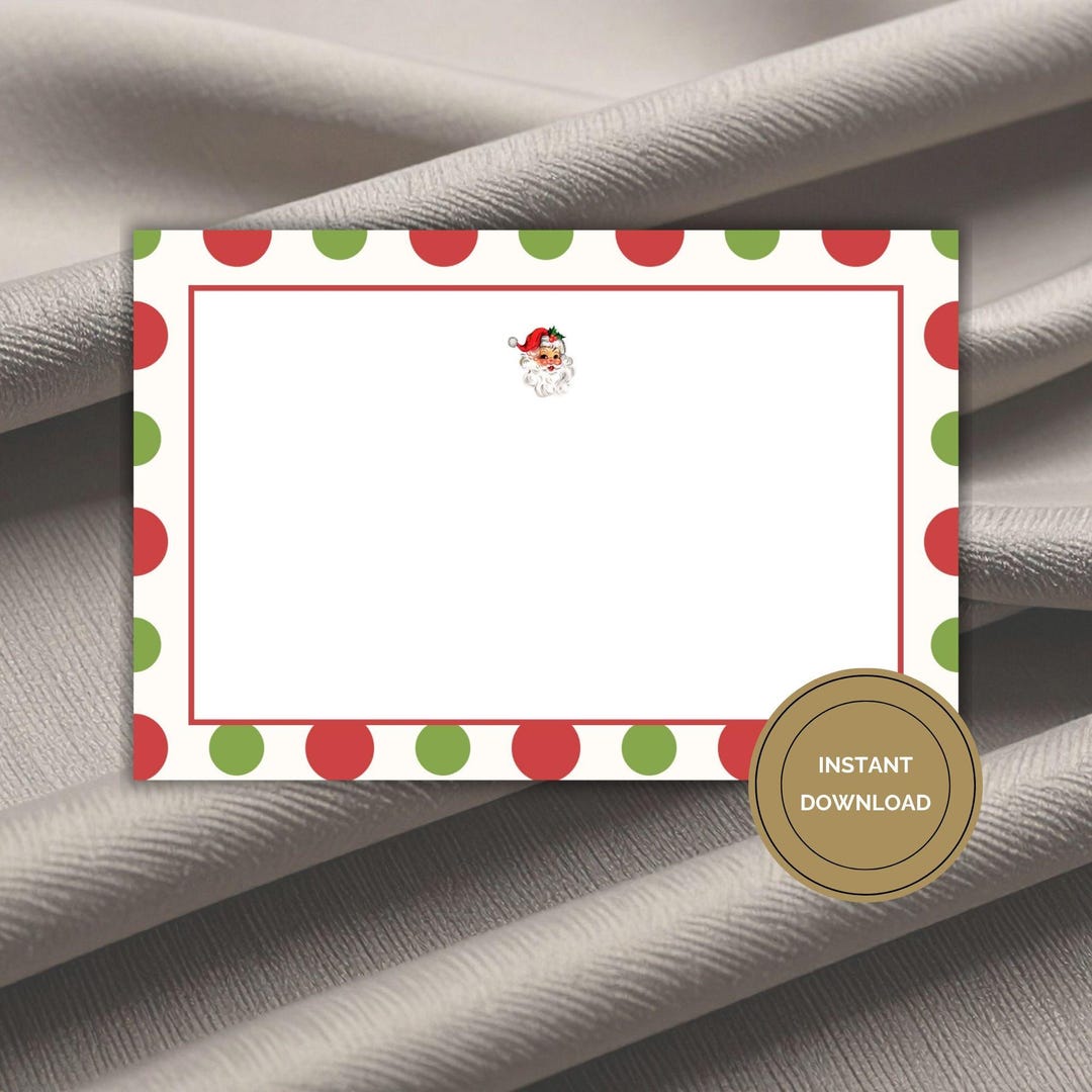 Printable Santa Notecard Christmas Thank You Note Card Stationery ...