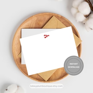 Lobster Printable Note Card for Personal Handwritten Messages for Nautical Thanks Note for Heartfelt Written Greeting Card for Any Occasion