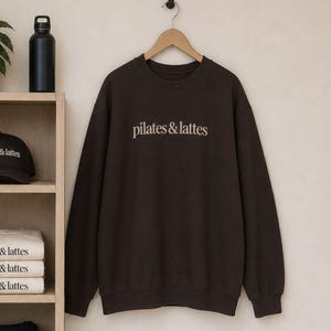 Fitness Enthusiast Merch Pilates Sweatshirt Woman Workout Crewneck Embroidered Studio Exercise Pullover Casual Athletic Top Essential Lifestyle Apparel Coffee Lover Gift Best Friend Birthday Present Comfortable Daily Wear Studio Workout
