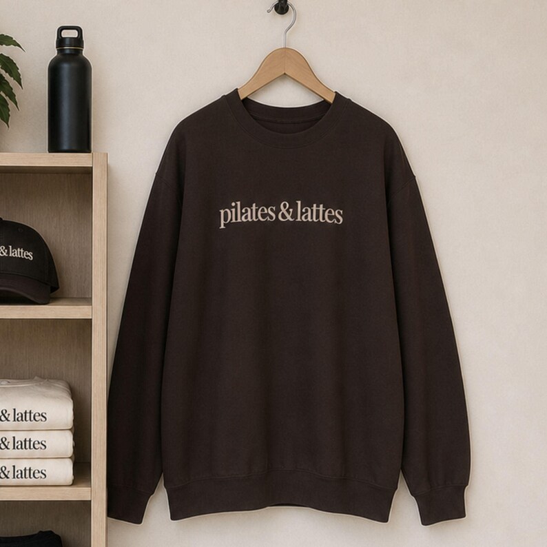 Fitness Enthusiast Merch Pilates Sweatshirt Woman Workout Crewneck Embroidered Studio Exercise Pullover Casual Athletic Top Essential Lifestyle Apparel Coffee Lover Gift Best Friend Birthday Present Comfortable Daily Wear Studio Workout