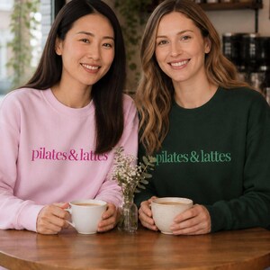 Casual Athletic Pullover Pilates Sweatshirt Woman Workout Crewneck Embroidered Fitness Apparel Studio Exercise Essential Comfortable Daily Wear Lifestyle Top Coffee Lover Gift Best Friend Birthday Present Pilates Enthusiast Merch Studio