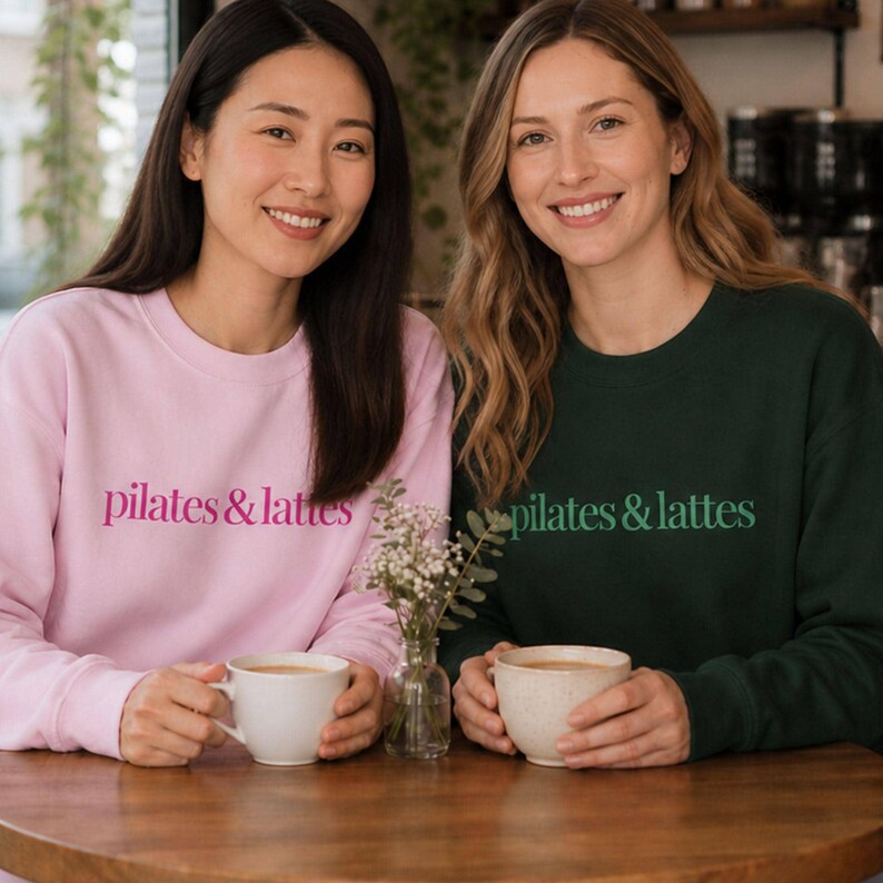 Casual Athletic Pullover Pilates Sweatshirt Woman Workout Crewneck Embroidered Fitness Apparel Studio Exercise Essential Comfortable Daily Wear Lifestyle Top Coffee Lover Gift Best Friend Birthday Present Pilates Enthusiast Merch Studio