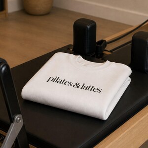 Casual Athletic Pullover Pilates Sweatshirt Woman Workout Crewneck Embroidered Fitness Apparel Studio Exercise Essential Comfortable Daily Wear Lifestyle Top Coffee Lover Gift Best Friend Birthday Present Pilates Enthusiast Merch Studio