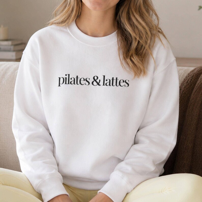 Pilates Sweatshirt Woman Workout Crewneck Embroidered Fitness Apparel Studio Exercise Pullover Casual Athletic Top Coffee Lover Gift Best Friend Birthday Present Pilates Enthusiast Merch Essential Lifestyle Apparel Comfortable Daily Wear