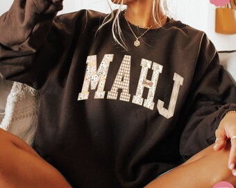 Mahjong Mixed Print Sweatshirt, Fall Mahj Shirt, Mahjong Gift, Mahjong Tournament, Mahjong Fall Sweater, Mahjong Friend Gift Sweat Shirt