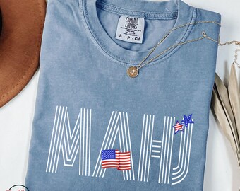 USA Mahjong T-Shirt, 4th July Mahjong Shirt, 250th USA Anniversary Mahjong Gift, Mahjong Tournament, Unisex Retro USA American Mahjong Shirt