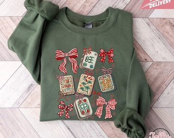 Mahjong Sweatshirt, Girlie Bow Mahjong Shirt, Mahjong Gift, Mahjong Lover Crewneck, Mahjong Sweat-Shirt, Girls Game Night, Mahjong Shirts