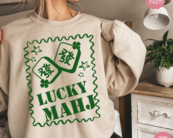 St Patricks Day Mahjong Sweatshirt, Retro Mahjong Shirt, Mahjong Gift, Mahjong Tournament, Mahjong Shirt, Lucky Mahj Shirt, Mahjong Apparel