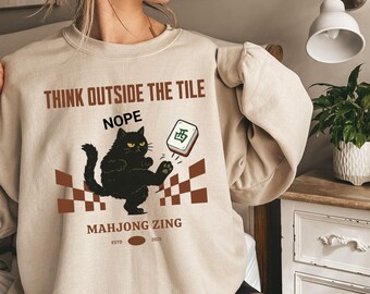 Mahjong Funny Cat Sweatshirt, Fall Mahj Shirt, Mahjong Cat Gift, Mahjong Tournament, Mahjong Fall Sweater, Mahjong Friend Gift Sweat Shirt