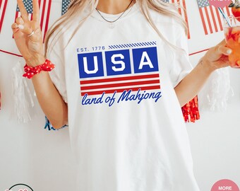 USA Mahjong T-Shirt, 4th July Mahjong Shirt, 250th USA Anniversary Mahjong Gift, Mahjong Tournament, Unisex Retro USA American Mahjong Shirt