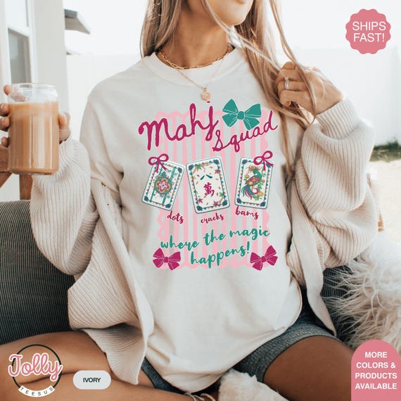 Mahj Squad Girl Bow T-Shirt, Mahjong Apparel Gifts, Mahjong Squad Tournament, Mahjong Women Shirt, Girls Game Squad Tee, Mahjong Squad Gift