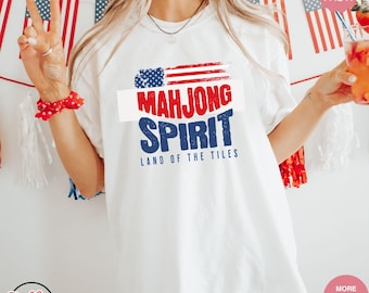USA Mahjong Spirit T-Shirt, 4th July Mahjong Shirt, 250th USA Anniversary Mahjong Gift, Mahjong Tournament, Unisex Retro USA American Mahj