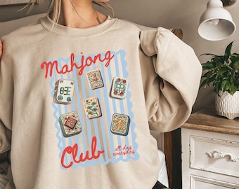 Mahjong Sweatshirt, Coquette Mahjong Shirt, Mahjong Gift, Mahjong Lover Crewneck, Mahjong Sweater, Girls Night Tee, Lucky Mahjong Tiles Gift