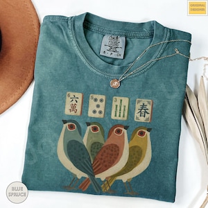 Vintage Mahjong Shirt, Retro Bird Bam Tile Tee, Mahjong Mama Gift, Girls Night Game Shirt, Mahjong Lover Gift, Cute Spring Mahjong Tee