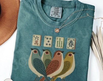 Vintage Mahjong Shirt, Retro Bird Bam Tile Tee, Mahjong Mama Gift, Girls Night Game Shirt, Mahjong Lover Gift, Cute Spring Mahjong Tee