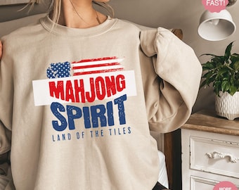 USA Mahjong Spirit SweatShirt, 4th July Mahjong Shirt, 250th USA Anniversary Mahjong Gift, Mahjong Tournament, Retro USA American Mahjong