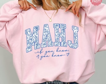 Blue Chinoiserie Mahjong Sweatshirt, Mahjong Blue Toile Shirt, Mahjong Tournament, Girls Night Game Shirt, Mahjong Lover Gift, Mahjong