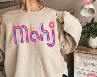 Mahjong Retro Graphic Sweatshirt, Mahjong Gift, Mahjong Tournament, Mahjong Apparel, Girls Game Night Sweatshirt, Mahjong Gifts