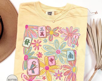 Floral Mahjong Shirt, Boho Spring Tile Tee, Hidden Crack Dot Bam Shirt, Daisy Mahjong Tee, Mahjong Ladies Gift, Girls Game Night Shirt