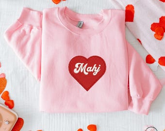 Embroidered Mahjong Love Heart Sweatshirt, Bold Retro Mahjong Shirt, Valentines Mahjong Shirt Embroidered, Valentines Mahjong Gift