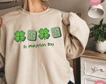 St Patricks Day Mahjong Sweatshirt, Retro Mahjong Shirt, Mahjong Gift, Mahjong Tournament, St Mahjtricks Day Shirt, Mahjong Apparel Shirt