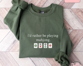 Embroidered Playing Mahjong Game Embroidered Sweatshirt, Bold Mahj Tile Shirt, Mahjong Sweater Embroidered