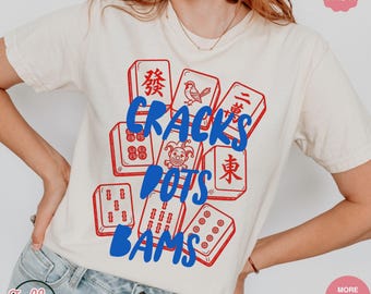 Mahjong Tiles Retro Linocut T-Shirt, Mahjong Tournament, Mahjong Game Shirt, Girls Night Game T-Shirt, Mahjong Gift, Retro Mahjong Shirt