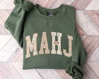 Mahjong Mixed Print Sweatshirt, Fall Mahj Shirt, Mahjong Gift, Mahjong Tournament, Mahjong Fall Sweater, Mahjong Friend Gift Sweat Shirt