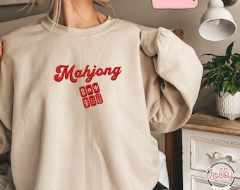 Embroidered Mahjong Tile Embroidered Sweatshirt, Bold Mahj Shirt, Mahjong Sweater Embroidered