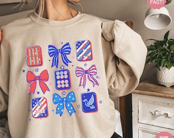 USA Mahjong Girlie Bow SweatShirt, 4th July Mahjong Shirt, 250th USA Anniversary Mahjong Gift, Mahjong Tournament, Mahjong Girl USA Shirt