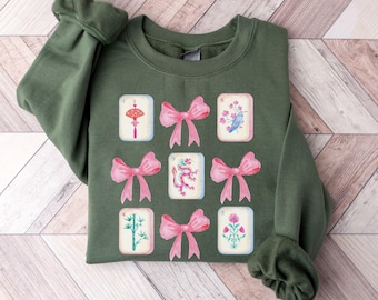 Mahjong Tiles Sweatshirt, Coquette Mahjong Shirt, Mahjong Gift, Mahjong Lover Crewneck, Mahjong Shirt, Girls Game Night, Lucky Mahjong Gift