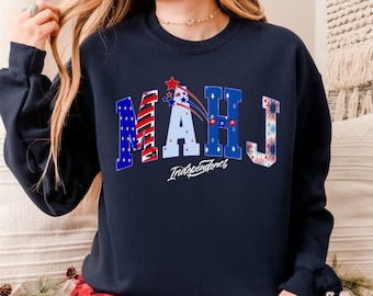 USA Mahjong Girlie Bow SweatShirt, 4th July Mahjong Shirt, 250th USA Anniversary Mahjong Gift, Mahjong Tournament, Mahjong Girl USA Shirt