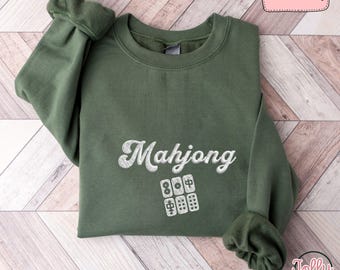 Embroidered Mahjong Tile Embroidered Sweatshirt, Bold Mahj Shirt, Mahjong Sweater Embroidered