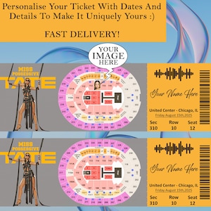 Tate McRae Miss Possessive 2025 World Tour personalisiertes Ticket, benutzerdefiniertes digitales Download Tate Mcrae Souvenir Ticket bearbeitbares Bildticket