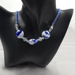 Murano glass bead necklace, white Venetian beads, made in Italy.