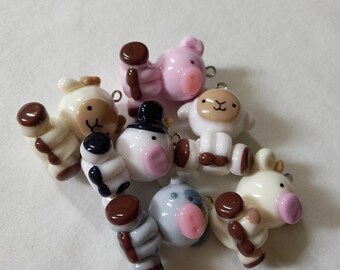 farmland animals charms | handmade polymer clay keychain