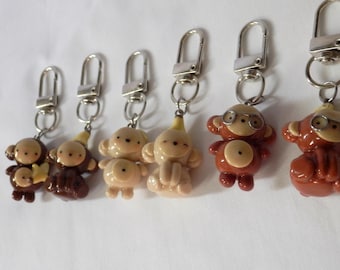 monkey charms | handmade polymer clay keychain