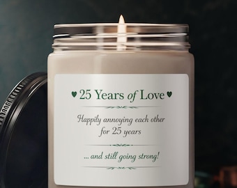 25th anniversary candle, 25th wedding anniversary candle, 25 years of marriage gift, 25 years together gift, Twenty fifth anniversary gift