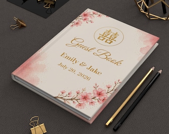 Double happiness guest book blank lined, Double happiness wedding guest book, Chinese wedding guest book, Chinese guest book