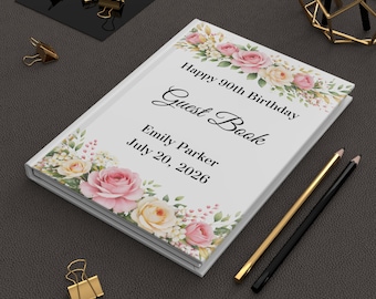 90th birthday guest book floral blank lined, 90th birthday party guest book, Guest book 90th birthday, 90th birthday guest book sign