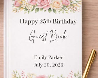 25th birthday guest book floral, 25th birthday party guest book, Guest book 25th birthday, 25th birthday guest book sign
